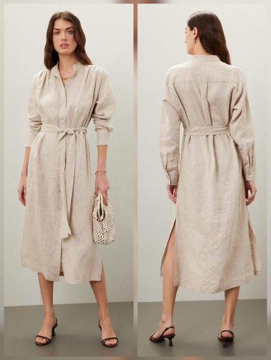 Fifteen Twenty Dresses & Skirts - Fifteen Twenty Midi Length Shirtdress Long Sleeves Collar Linen Size S